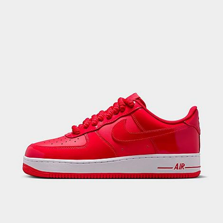 Nike Men's Air Force 1 '07 Patent Leather Casual Shoes in University Red/White/Metallic Silver Size: 6.0