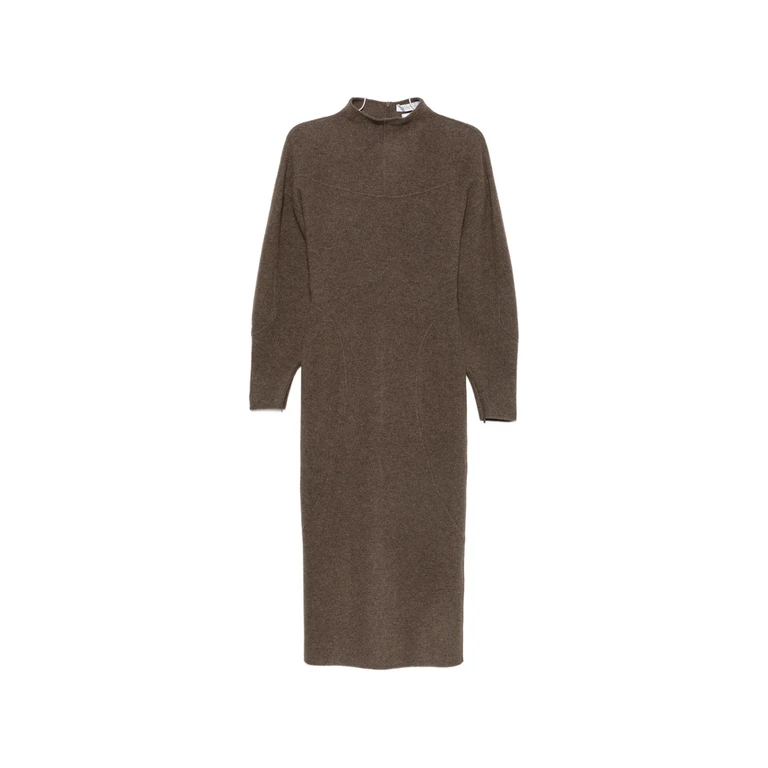 High-neck Balloon-sleeve Midi Dress