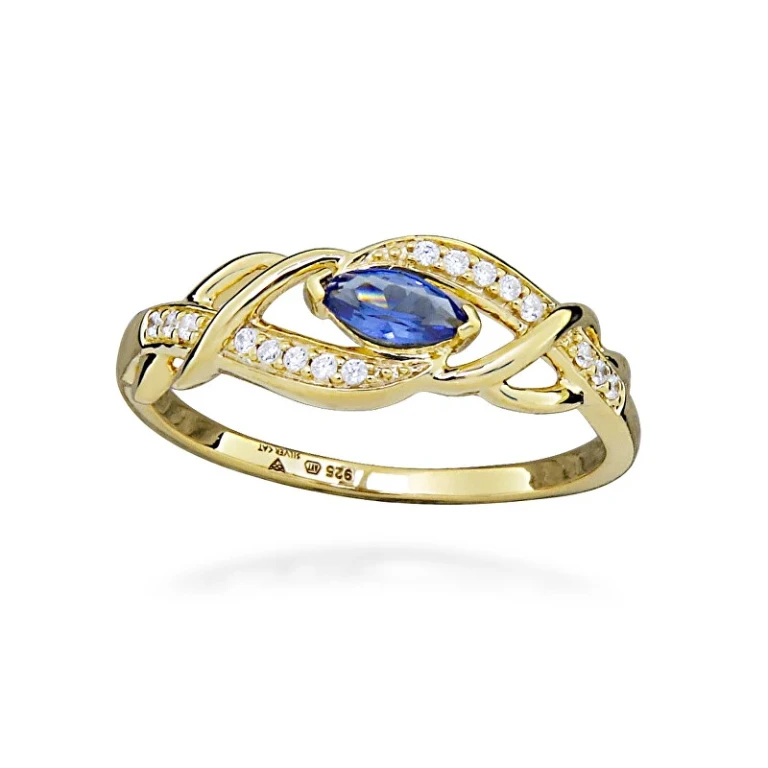 Gold-plated Anello con zircons e synthetic sapphire SC573 - Circonferenza: 52 mm