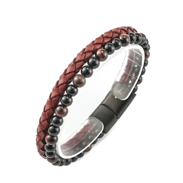 Original leather Bracciale with beads VSB002BR-PET