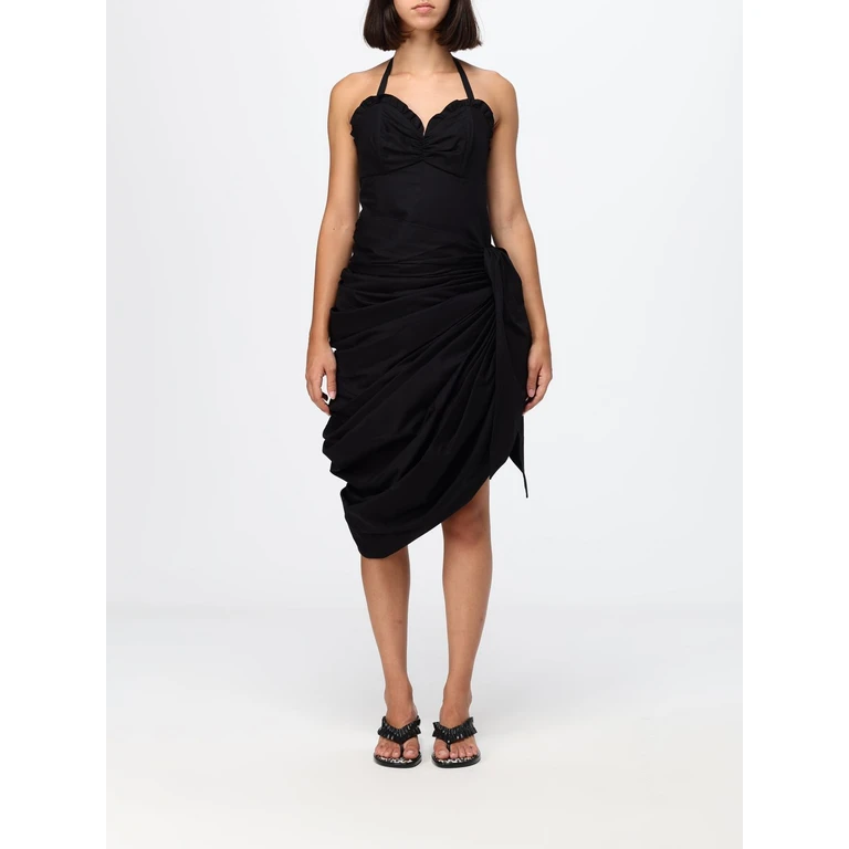 CHLOÉ Asymmetric Draped Midi Dress in Cotton with Sweetheart Neckline (CH26URO80141001)