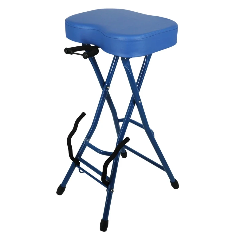 Guitar Stool 3.15" Padded Chair Foldable Heavy Duty Music Seat Built in Foot Rest Guitar Stand - Blue