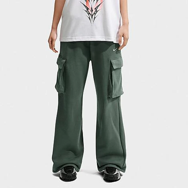 Studio Fleece medium-weight high-rise oversized cargo broek in camo groen/zeil
