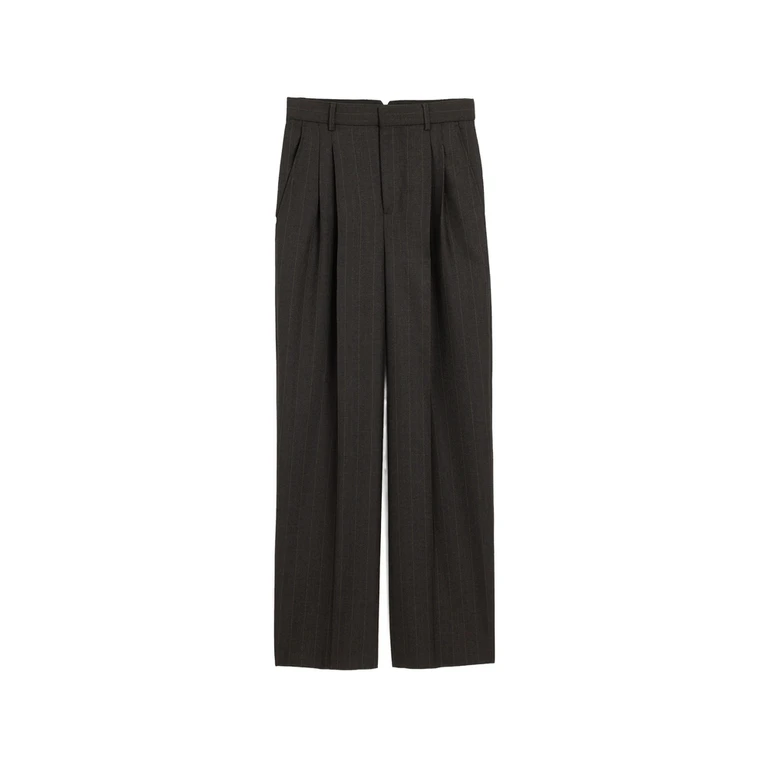 High-waisted Wide-leg Striped Wool Trousers