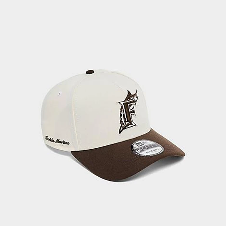 Florida Marlins MLB Walnut 9FORTY A-Frame Snapback Cap in Chrome/Walnut