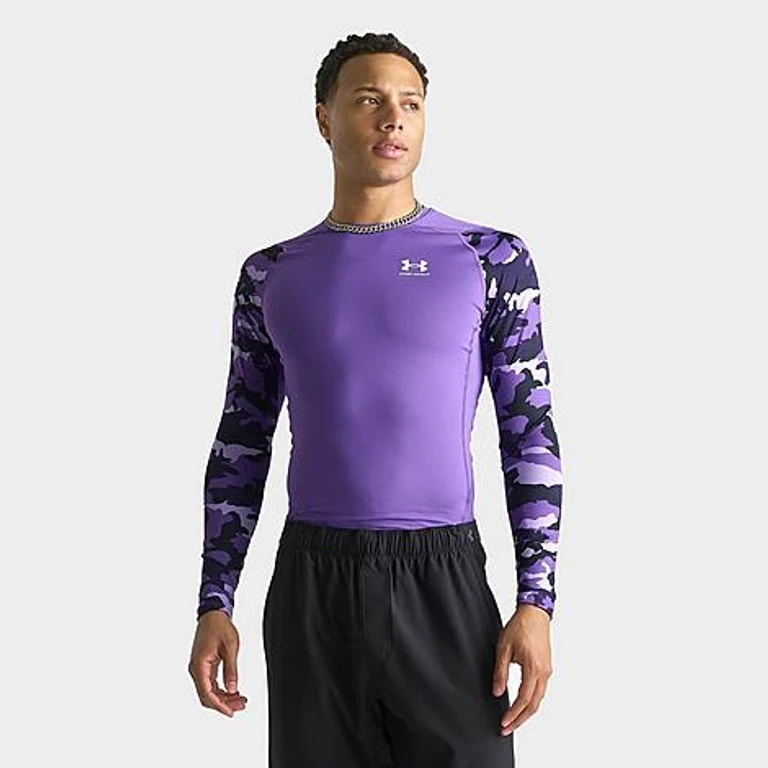 Top de treino de mangas compridas Under Armour HeatGear Compression Colorblock em roxo/preto/branco