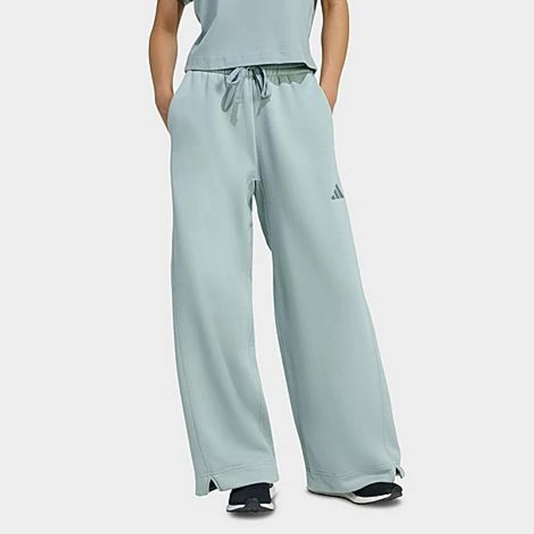 Calça adidas All SZN Fleece Loose Wide-Leg em Wonder Sage
