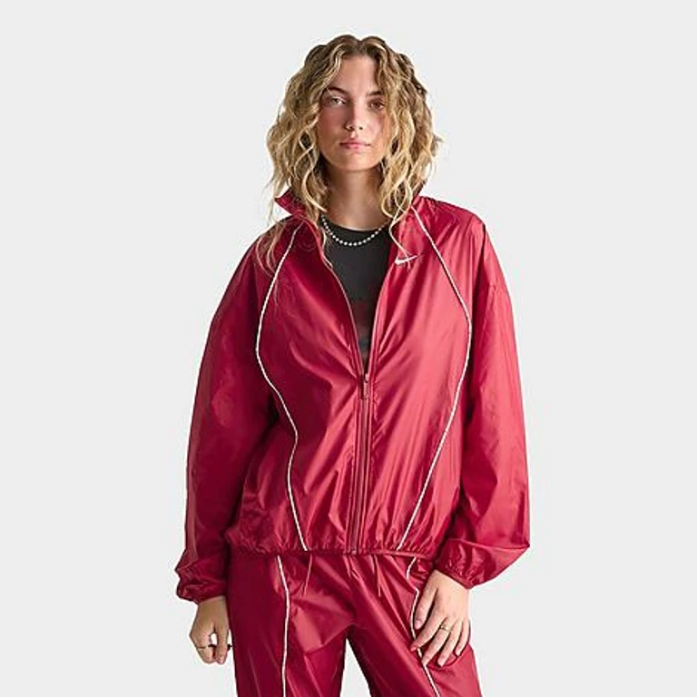 Nike Women's Sportswear Oversized Repel Windbreaker Full-Zip Jacket in Tough Red/Sail/Sail Size: XS