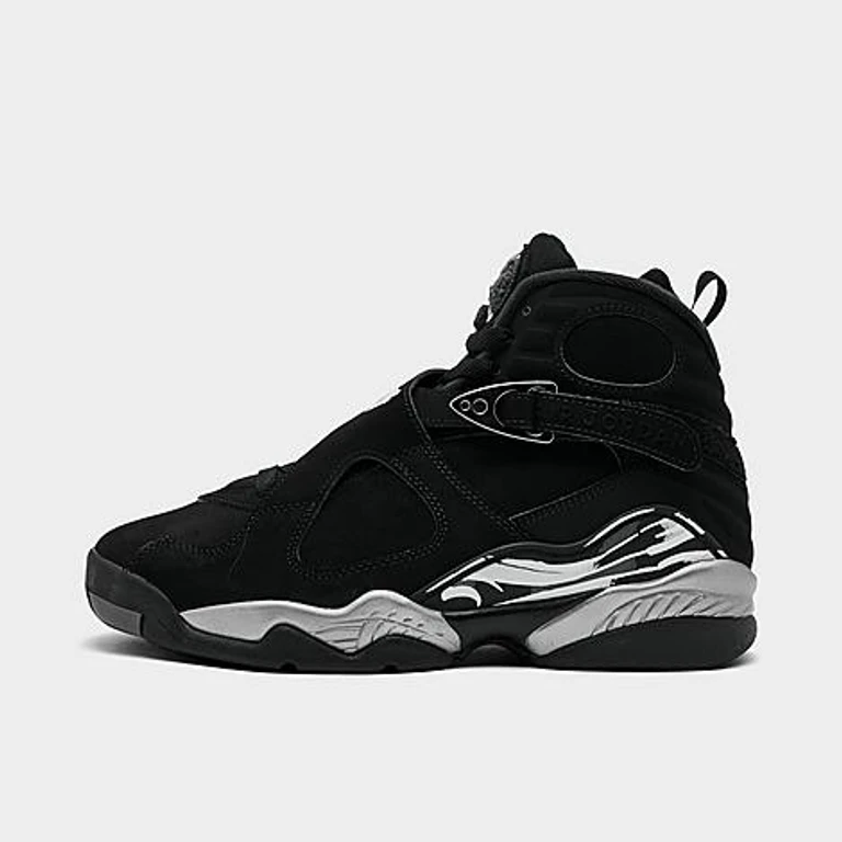 Jordan Big Kids Air Retro 8 Basketball Shoes in Black/Chrome Size: 3.5