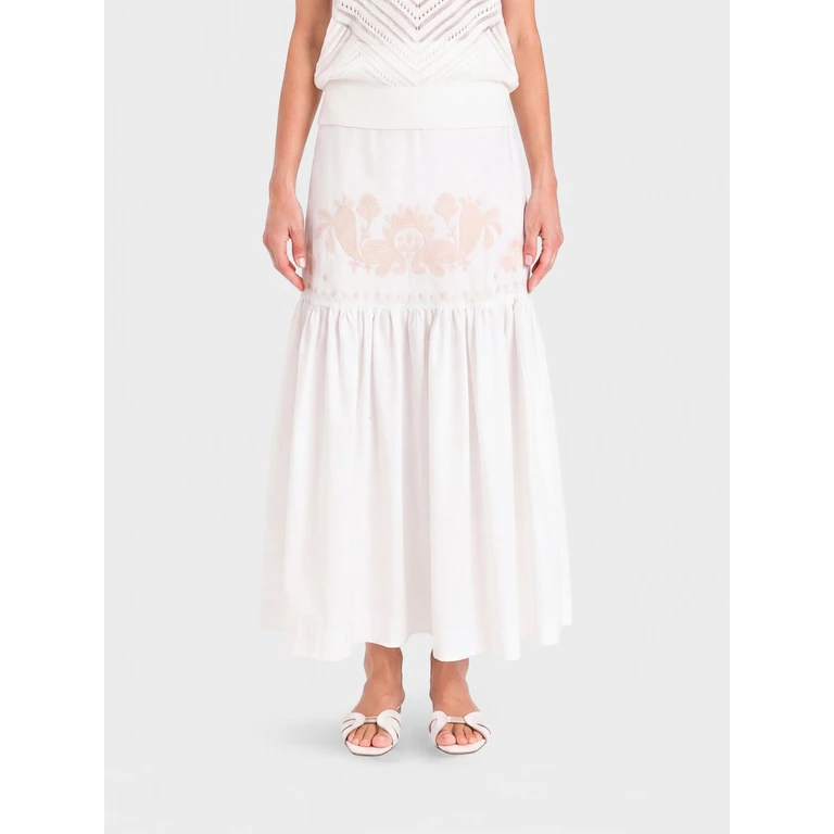 Pleated Midi Skirt in Cotton with High Waist and Embroidery (261AT204000526)