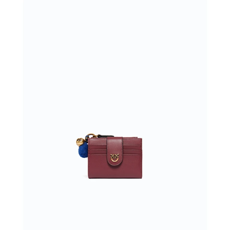 Portefeuille multifonction en cuir avec pompon