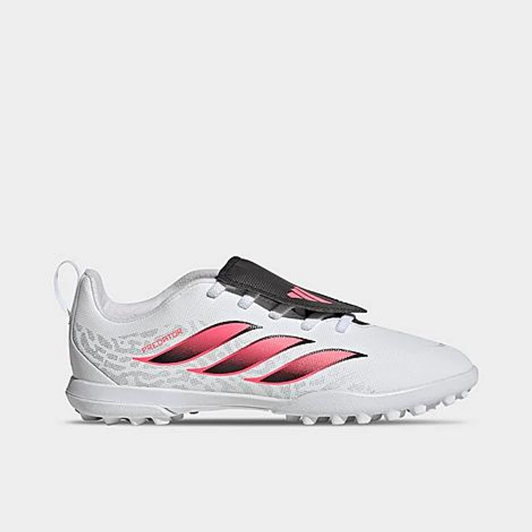Big Kids Predator Club Fold Over Tongue Turf Stretch Lace Soccer Cleats in Cloud White/Solar Turbo/Core Black Size: 1.0
