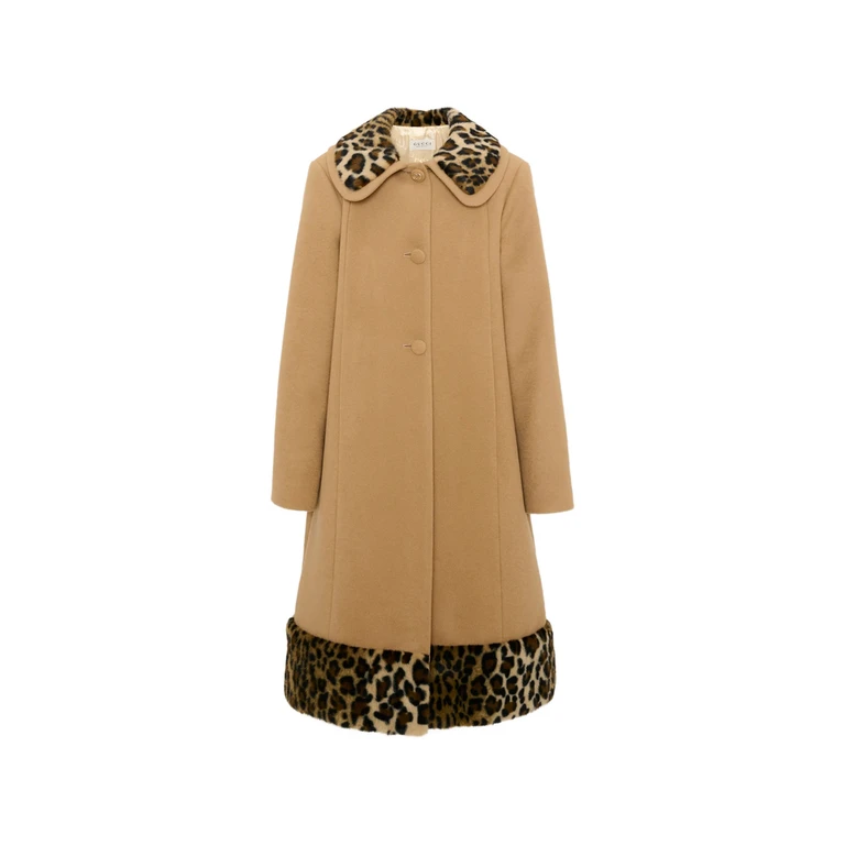 Leopard-print Trim Wool Coat