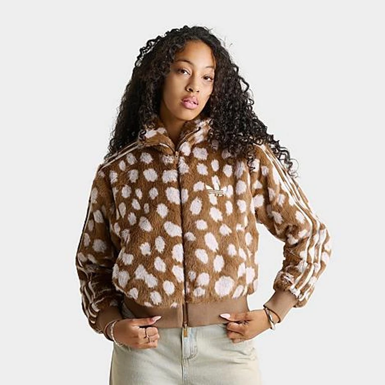 adidas Women's Originals Firebird Animal Print Track Jacket in Brown Desert Size: XS