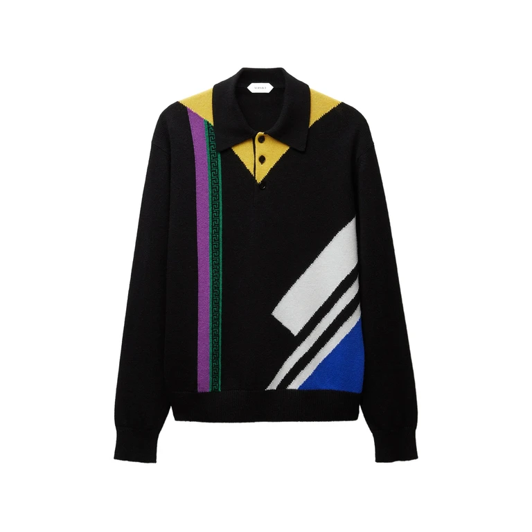 Wool Intarsia Knit Polo Jumper