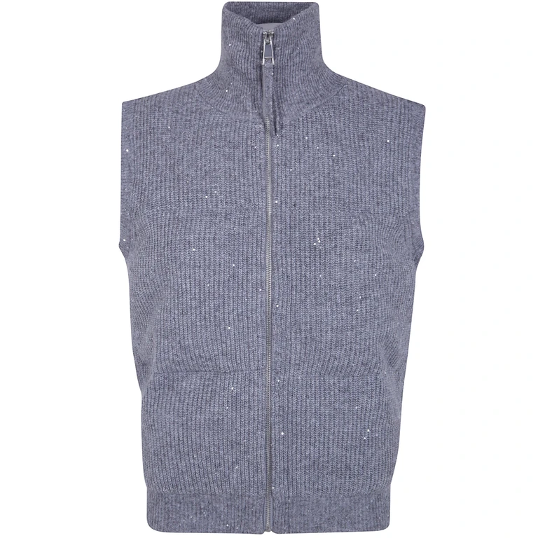 Sweater Vest Zipped "Zipped Gilet With Pailletes"
