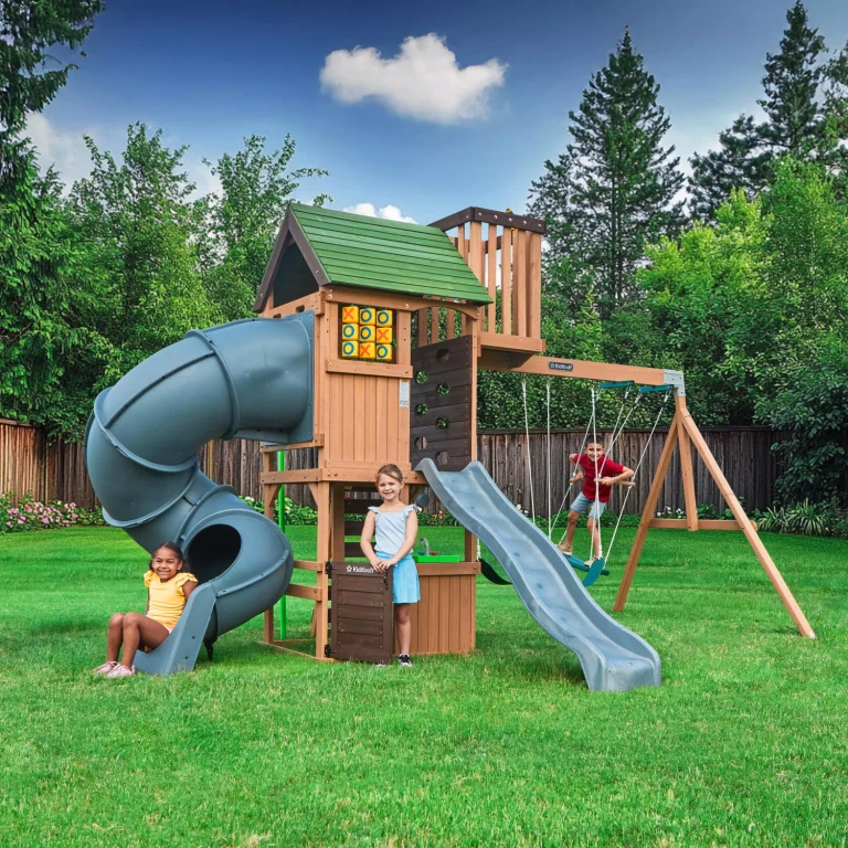 Wooden Outdoor Swing Set with Surf Swing