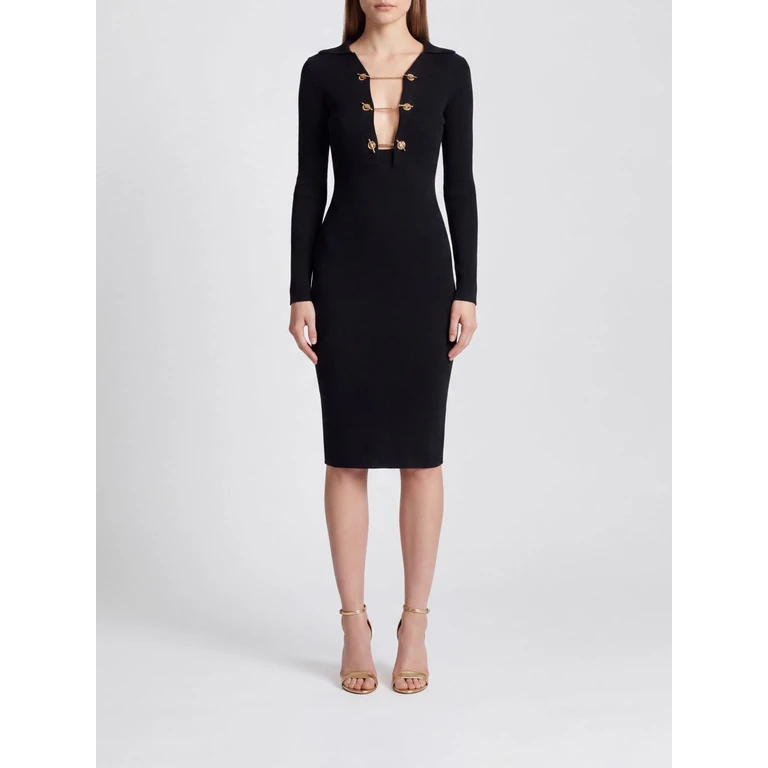 Slim-Fit Midi Sheath Dress in Jersey Knit with V-Neck (AM01S66E2110)