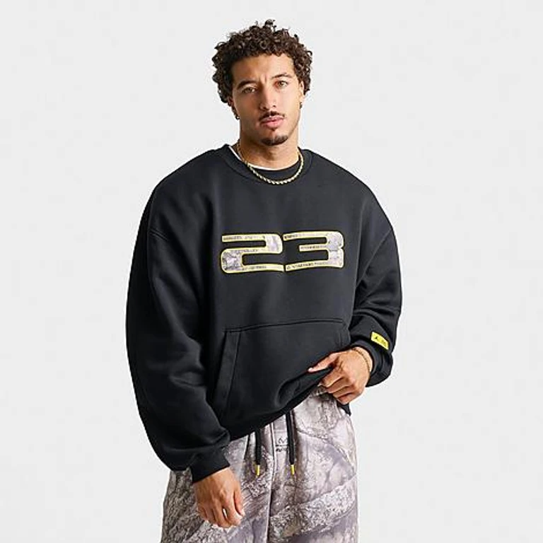 Moletom com gola redonda Nike Jordan Brooklyn Realtree em preto/amarelo brilhante