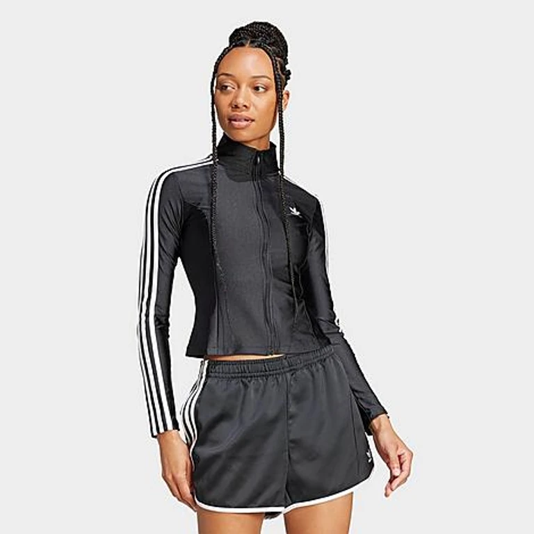 adidas Women's Originals adicolor 3-Stripes Slim Full-Zip Track Top in Black/White Size: XS