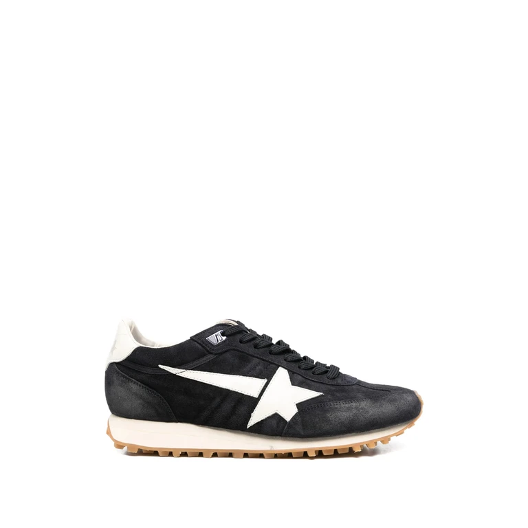 Marathon In Blue Navy Suede With White Leather Star And Heel Tab Sneakers