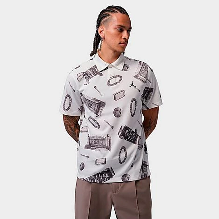 Men's Dri-FIT Allover Print Golf Polo Shirt in Sail/Black Size: XS