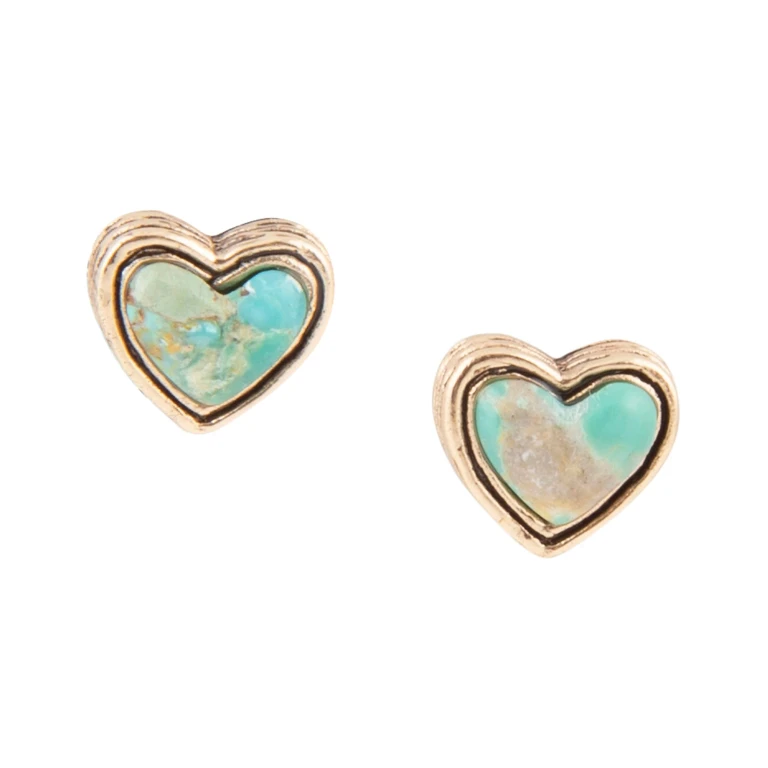 Heart Blue Turquoise Golden Stud Earrings