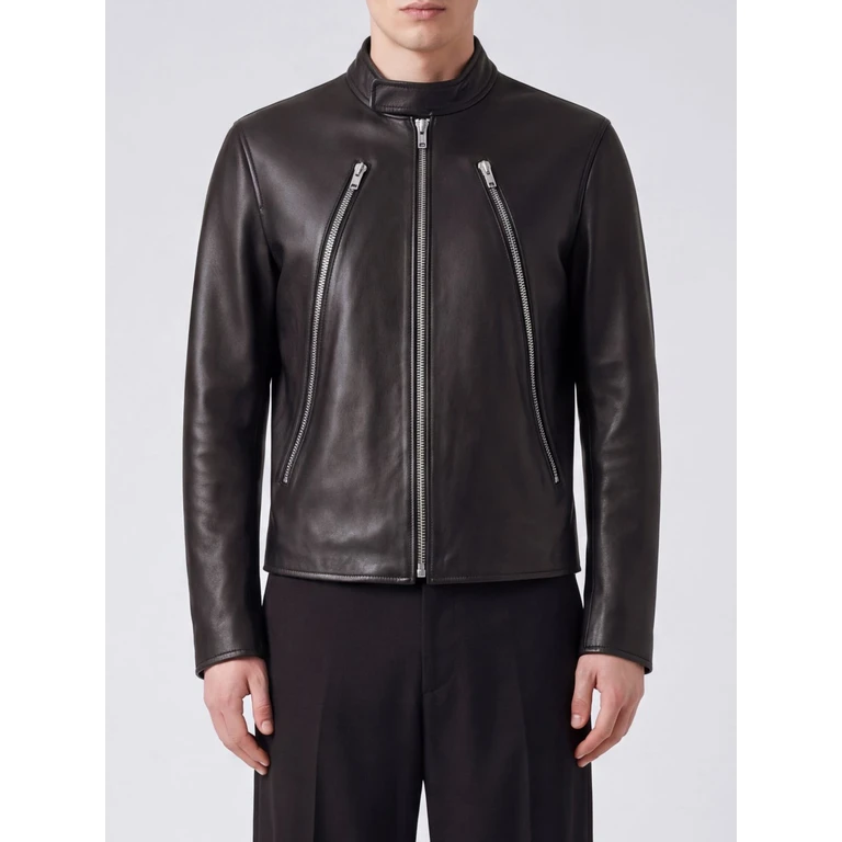 Chaqueta de cuero con 5 cremalleras Maison Margiela en negro