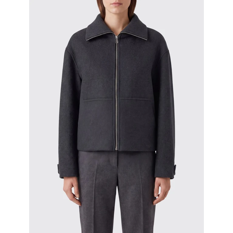Virgin Wool Short Coat with High Collar and Kangaroo Pocket (Y6WV54Y47)