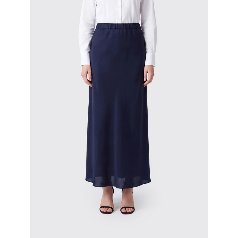 High-Waisted Silk Crêpe Pencil Maxi Skirt with Elasticated Waist (2621106021600003)