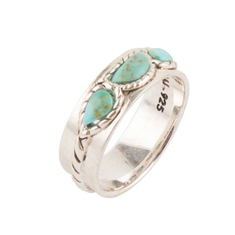 Triple Stone Simplicity Blue Turquoise and Sterling Silver Ring