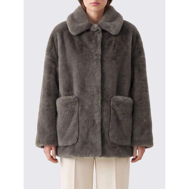 Faux Fur Coat with Classic Collar and Dropped Shoulders (GC000600D127392700)