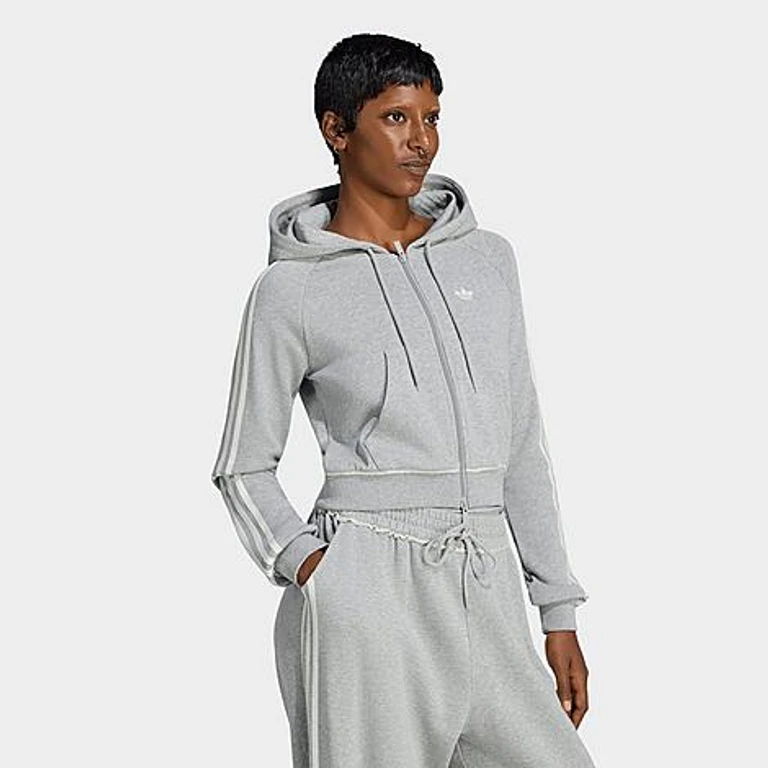 Women's Originals Graphic Short Front Zip Track Top in Medium Grey Heather Size: XXS