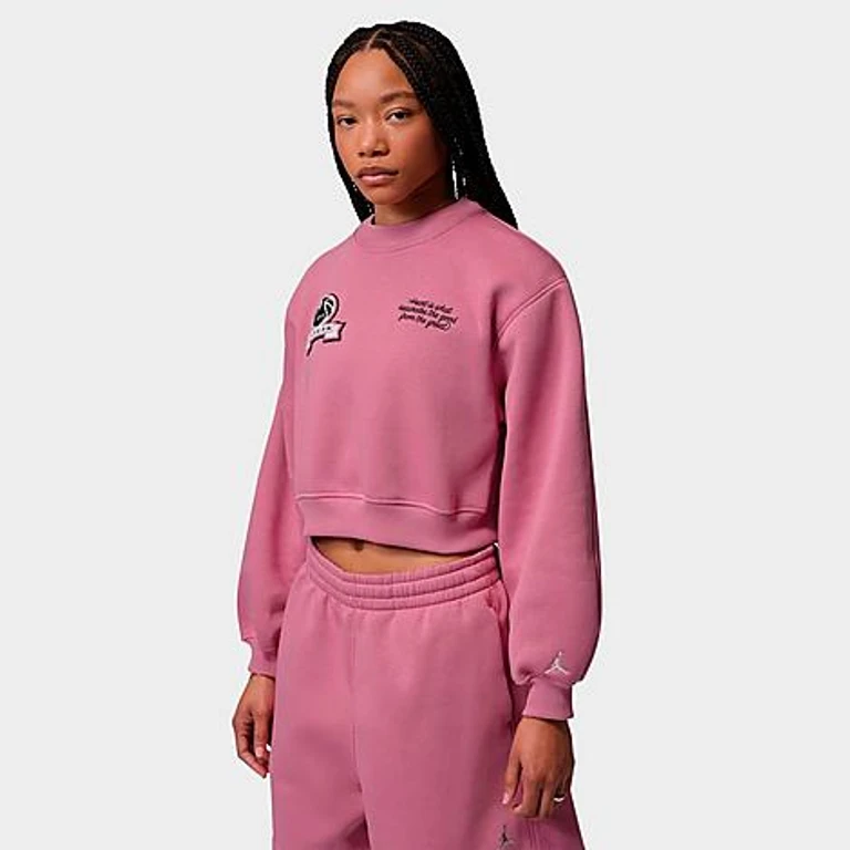 Brooklyn Fleece Cropped Crewneck Sweatshirt in Desert Berry/Sail