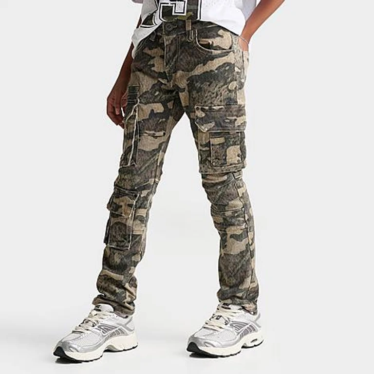 Smoke Rise Boys Big Kids Camo Utility Cargo Denim Jeans in Arden Camo Size: 8
