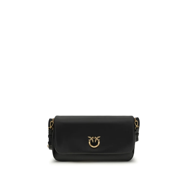 Baguette Shoulder Bag, Calf Leather, Black/Antique Gold