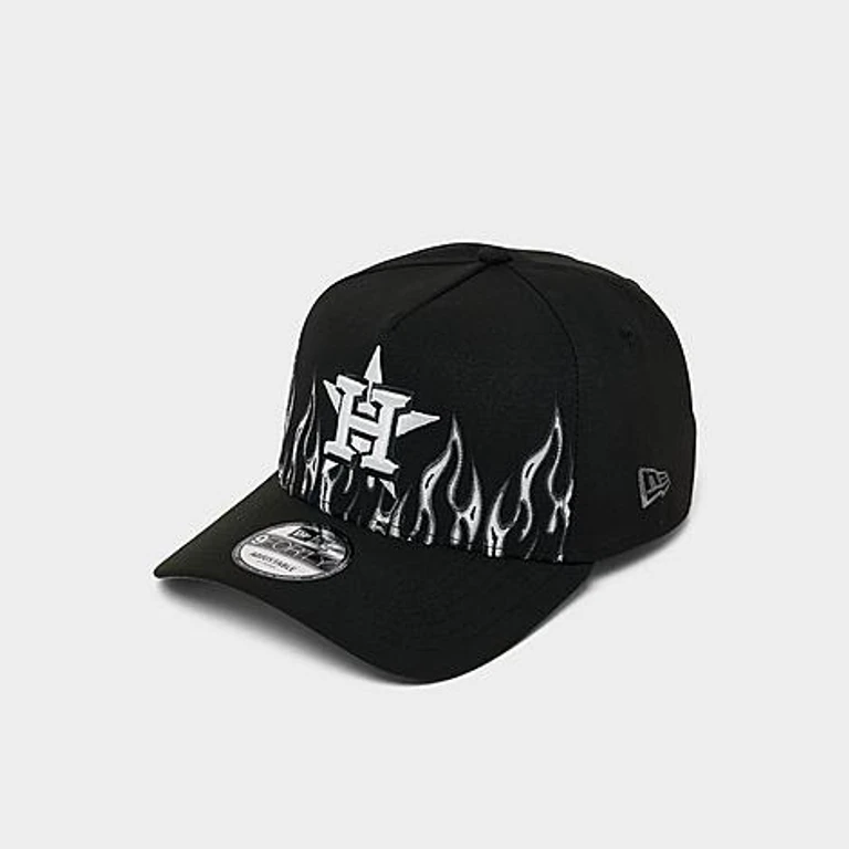 New Era Houston Astros MLB Large Flame Logo 9FORTY A-Frame Snapback Hat in Black/White