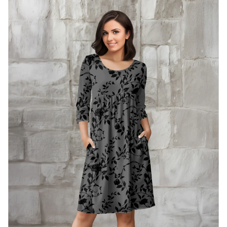 Three Quarter Sleeve Empire Dress with Pockets by Bon Apple Tea
