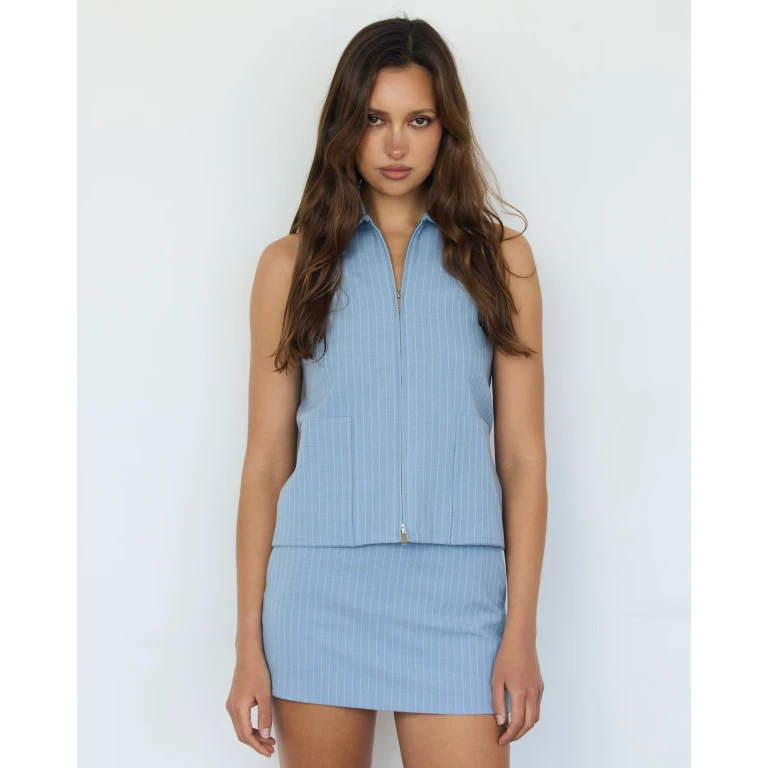 Kaia Zip Vest - Baby Blue Stripe
