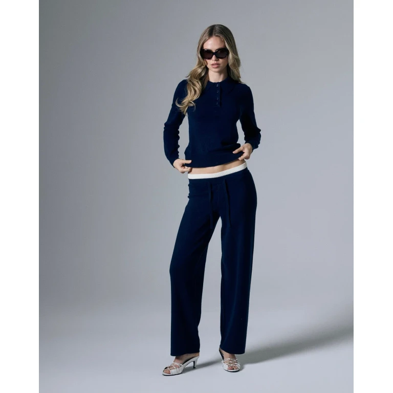 Tove Layered Cashmere Pant - Navy Blue