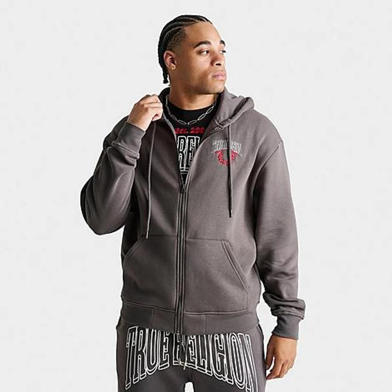 Men's Groovy Buddha Full-Zip Hoodie in Granite Grey Size: Small