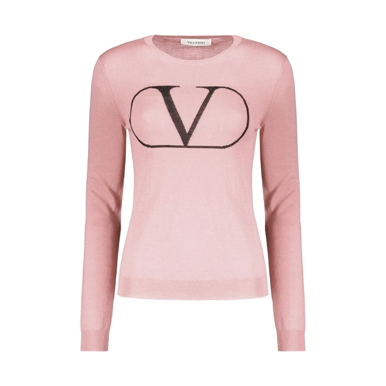 Womens Pink Wool Crewneck Sweater