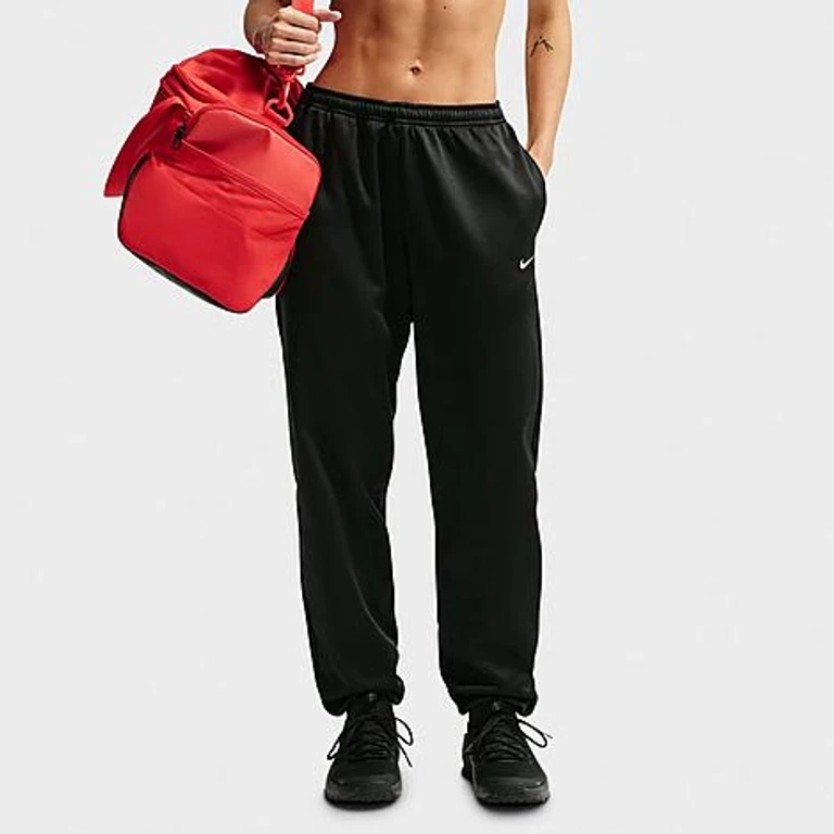 Nike Women's Studio Fleece Sport Mid-Rise Therma-FIT Cuffed Pants in Black/White Size: XXS