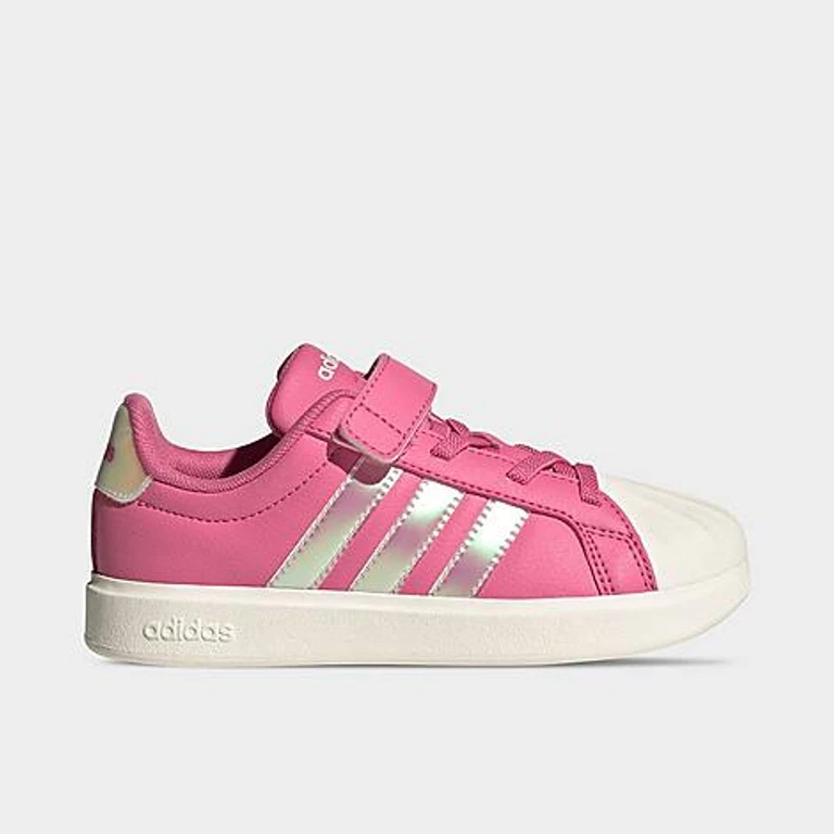adidas Girls' Little Kids Streettalk Stretch Lace Hook-And-Loop Casual Shoes in Pink Fusion/White/Wonder Quartz Size: 1.0