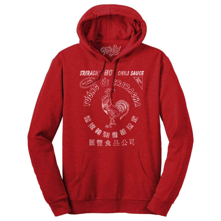 Sriracha Hot Chili Sauce Rooster Logo Hooded Sweatshirt - Red