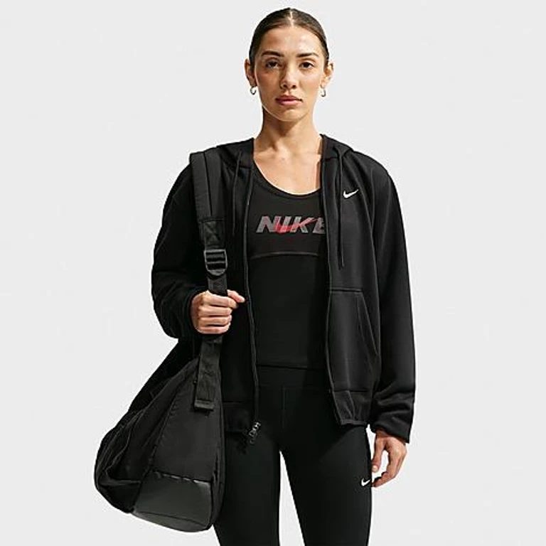 Nike Women's Studio Fleece Sport Dri-FIT Full-Zip Hoodie in Black/White Size: XXS