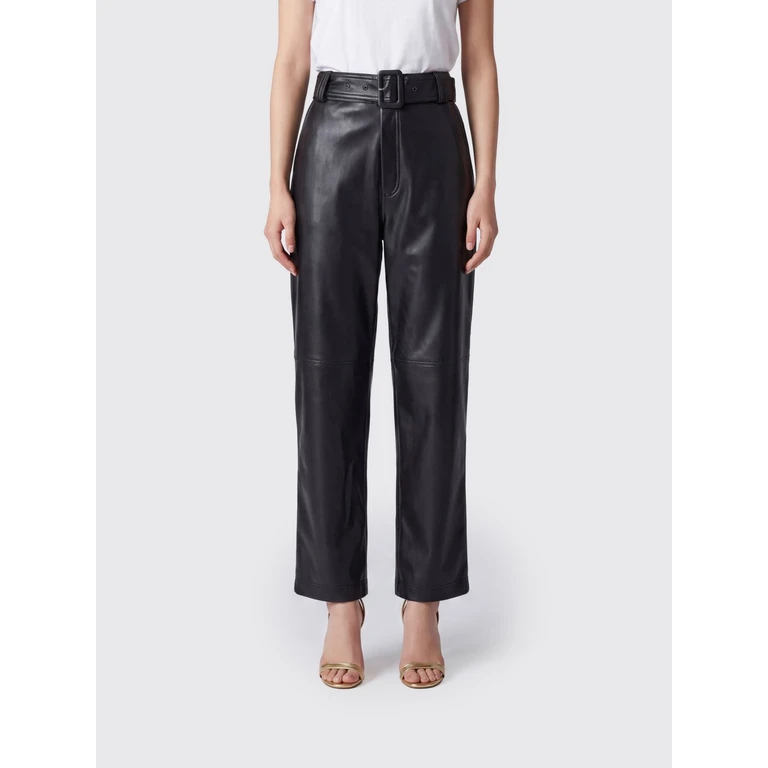High-Waisted Straight-Leg Cropped Faux Leather Trousers (262TP205100006)
