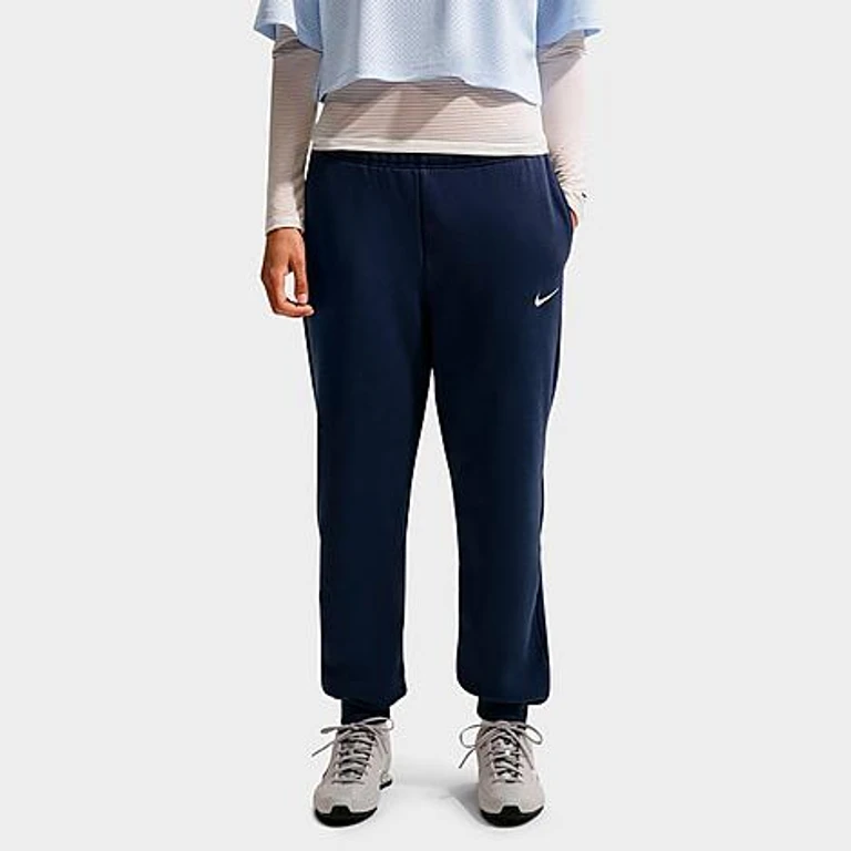 Nike Women's Studio Fleece Medium-Weight Mid-Rise Jogger Pants in Midnight Navy/Sail Size: XS