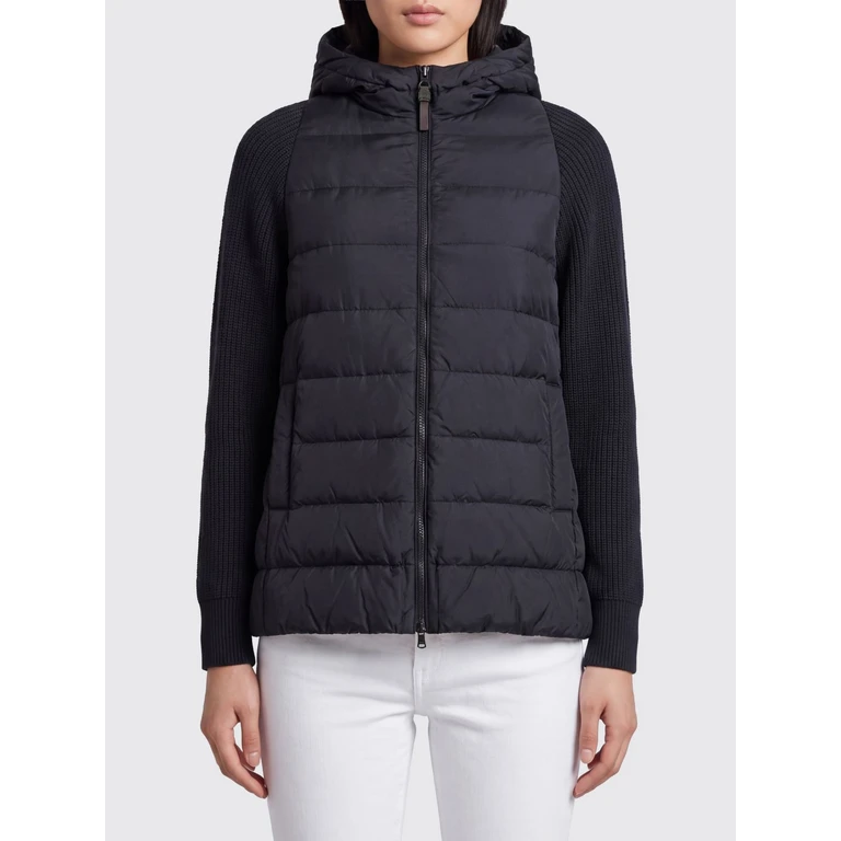 kurze gesteppte Nylon-Daunenjacke mit Kapuze
