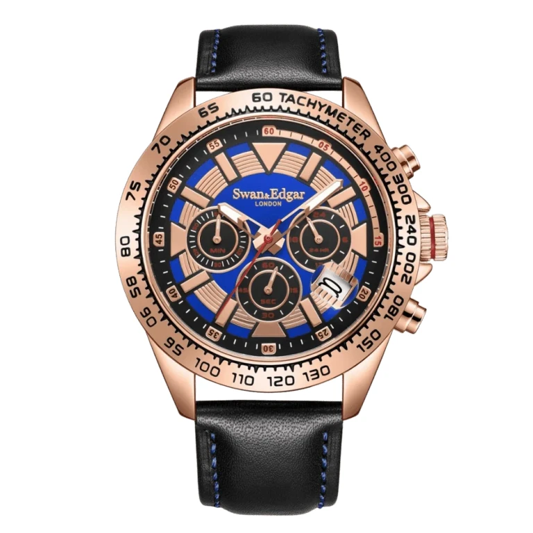Limited Edition Swan & Edgar Hand Assembled Speed Tracker Mechanical Quartz Rose Blue